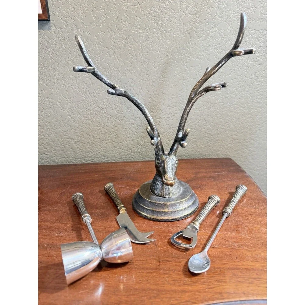 Stag Head Bartender Utensil Set 8/2013 Cost Plus Deer Elk Buck Game Hunter 12”